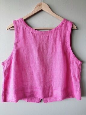 C&C California 100% Linen Sleeveless Tank Top Bright Pink XL shirt